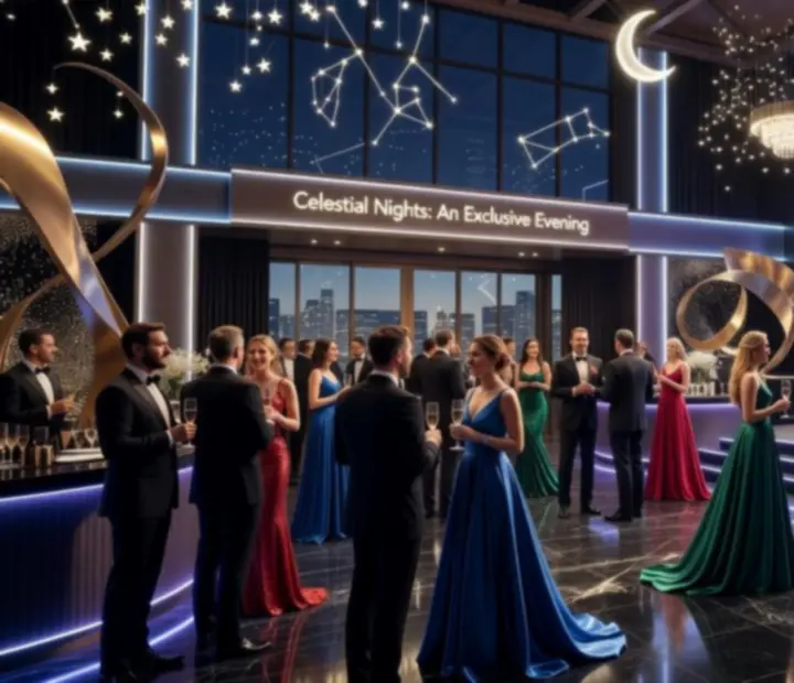 Wieczór tematyczny z oprawą świetlną i sceną podczas eventu